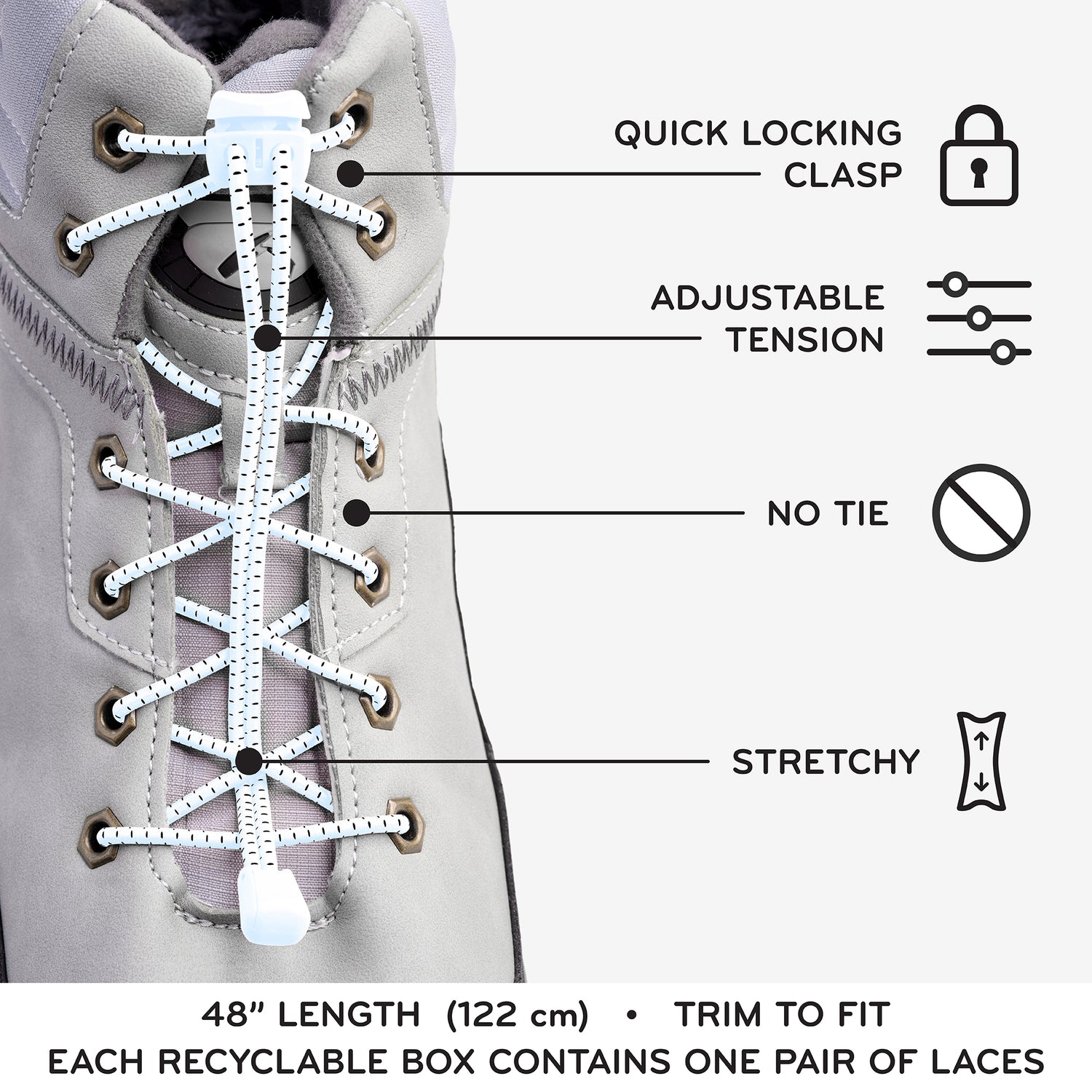 White Quick Lock No Tie Elastic Shoelaces – The Original Stretchlace